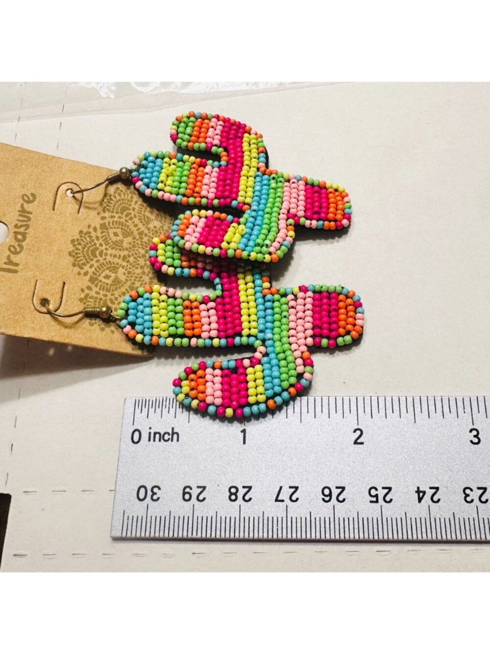 Beaded Cactus Statement Earrings Handmade Rainbow - Picture 2 of 2